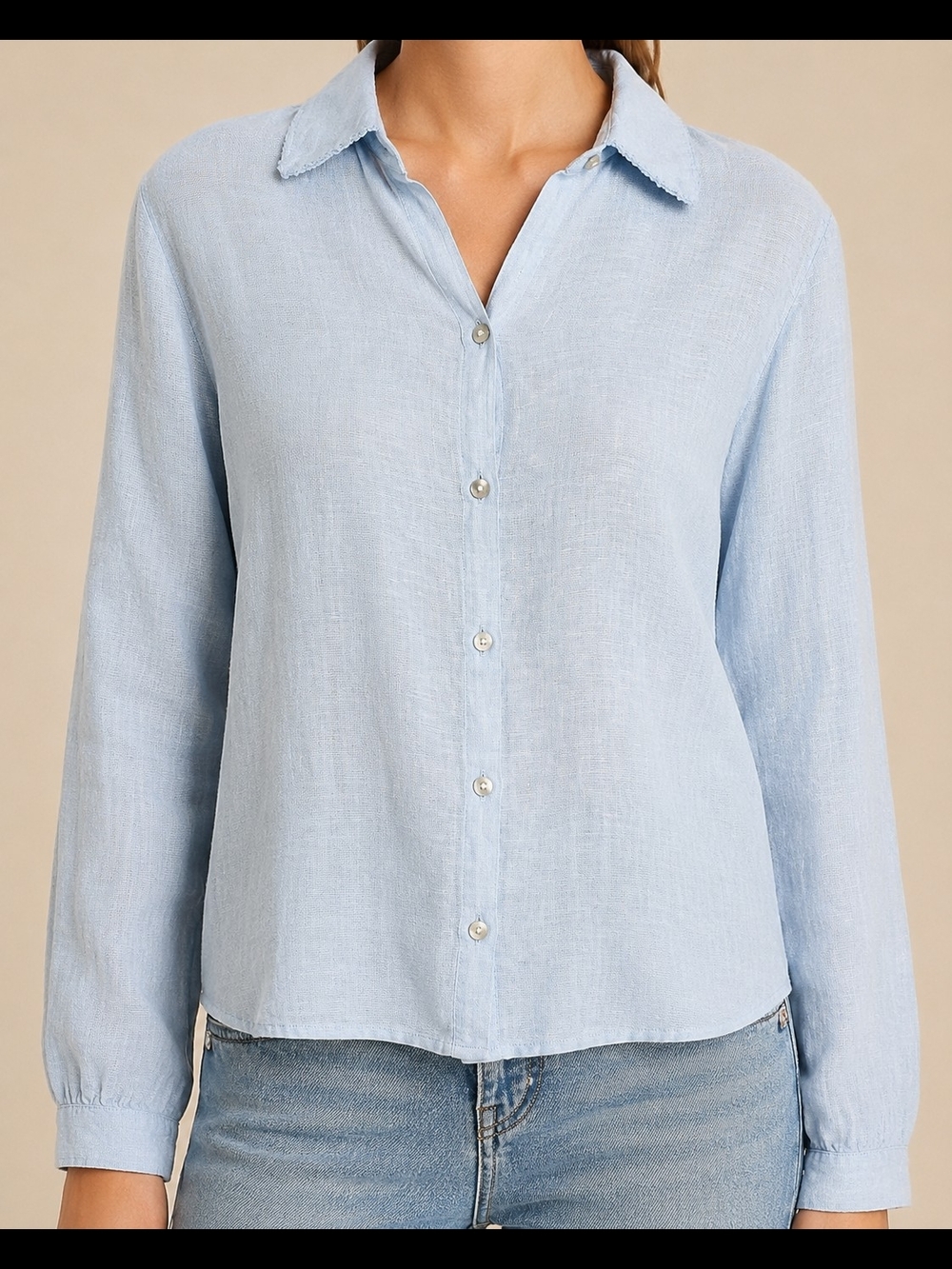 Light Blue Button-Front Women's Linen Shirt